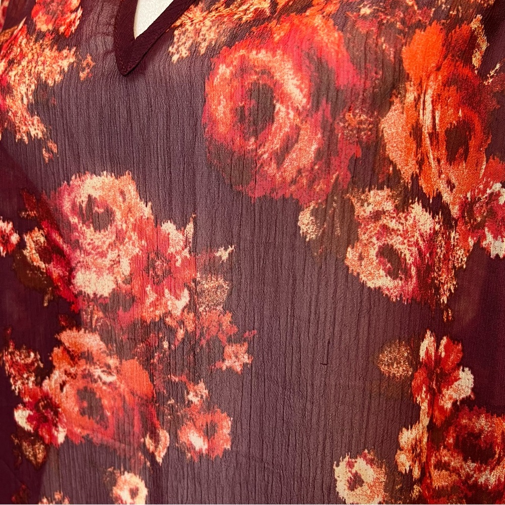 Kut From The Kloth Size XXL Sheer Floral Blouse Red Balloon Sleeve Peasant Top - Picture 3 of 10